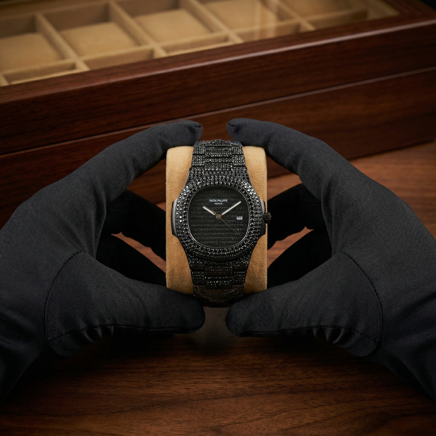 Patek Philippe Genève Iced Out Luxury Watch for Men – Full Diamond Style Black Edition