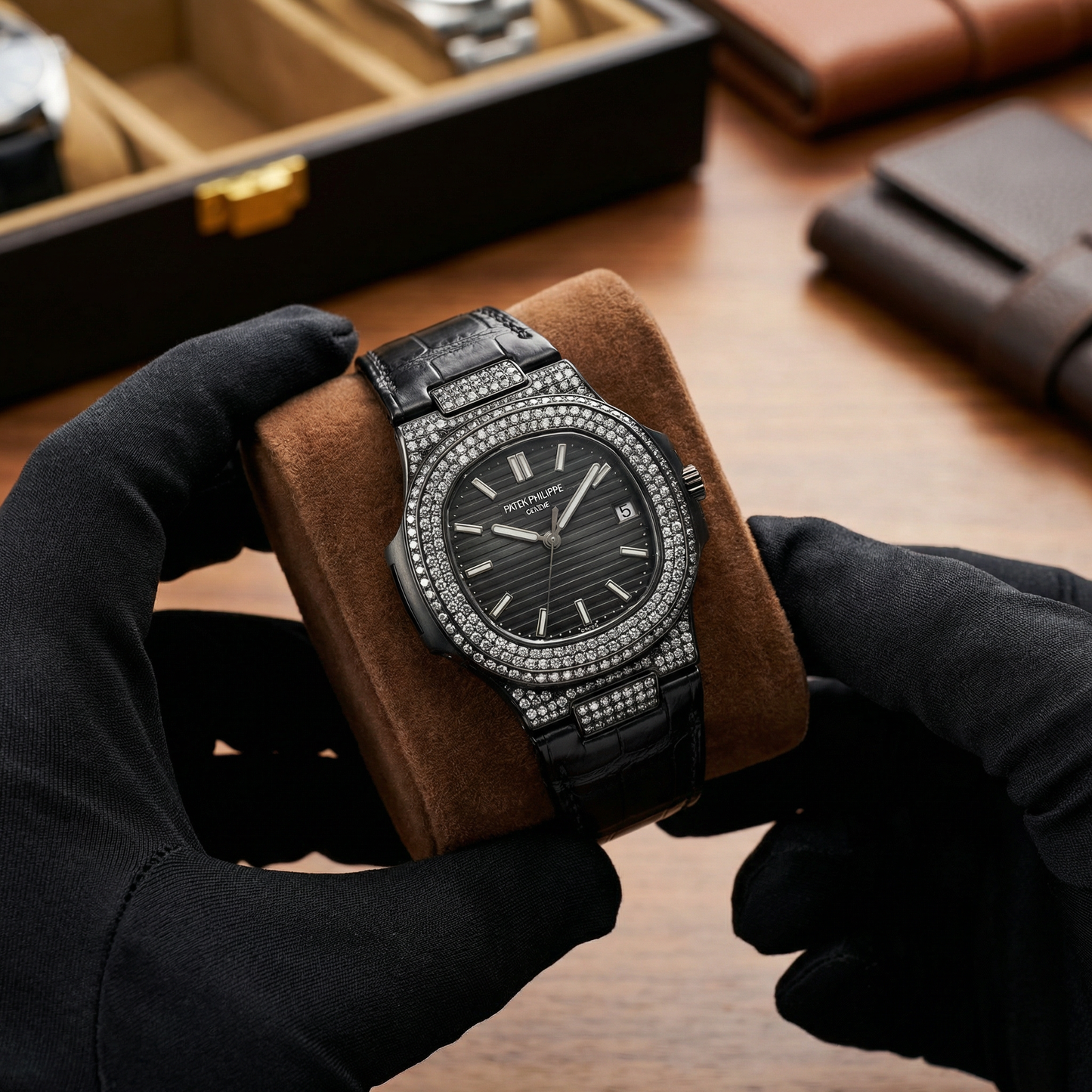 Patek Philippe Genève Iced Out Luxury Watch for Men – Full Diamond Style Black Edition