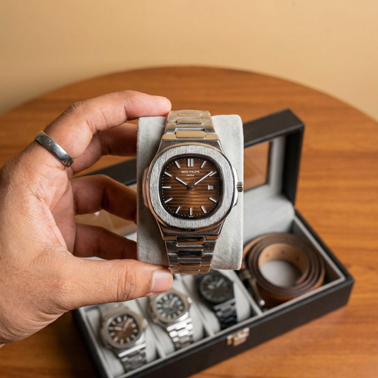 Patek Philippe Genève Men’s Steel Watch – “PATEK PHILIPPE GENÈVE” Elegant Dial
